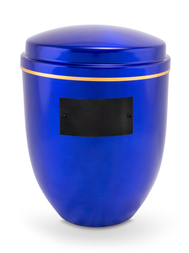 Pohřební Hlíníková urna na popel, h-klasik, hliník-modrá, štítek č. 51, 100 x 50, bez výzdoby