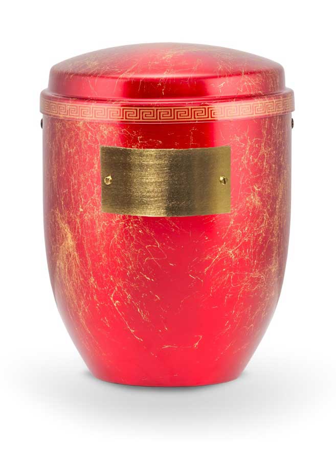 Pohřební Hlíníková urna na popel, h-klasik, hliník-červeno-zlatá, štítek č. 50, 100 x 50, bez výzdoby