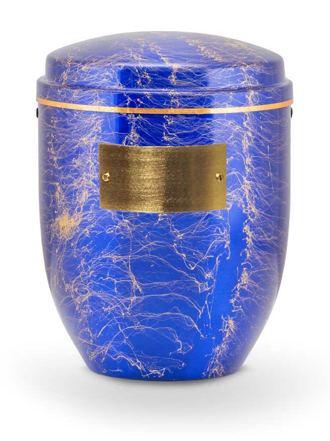 Pohřební Hlíníková urna na popel, h-klasik, hliník-modro-zlatá, štítek č. 50, 100 x 50, bez výzdoby