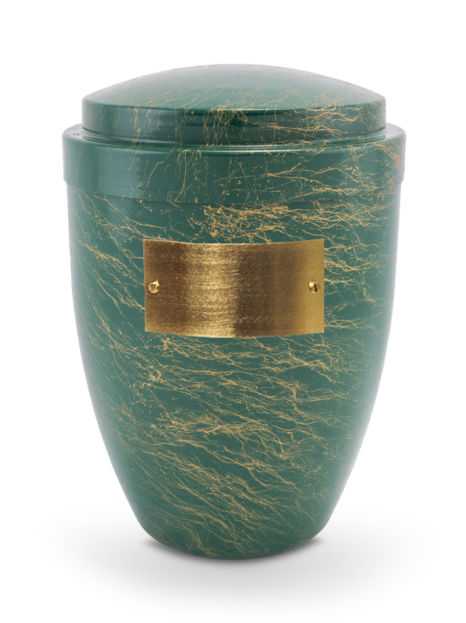 Pohřební Kovová urna na popel, klasik, zeleno-zlatá, štítek č. 50, 100 x 50, bez výzdoby