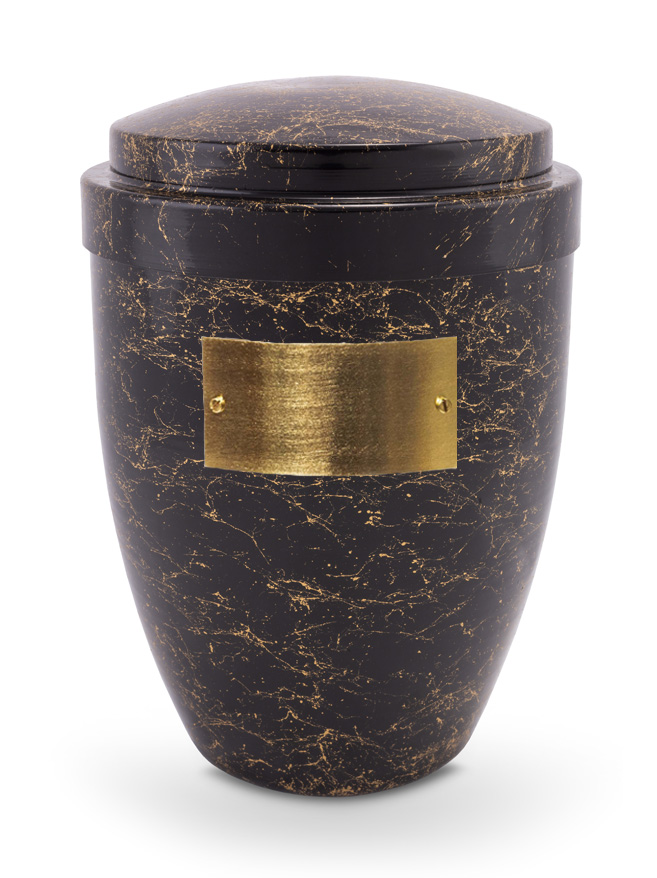 Pohřební Kovová urna na popel, klasik, černo-zlatá, štítek č. 50, 100 x 50, bez výzdoby
