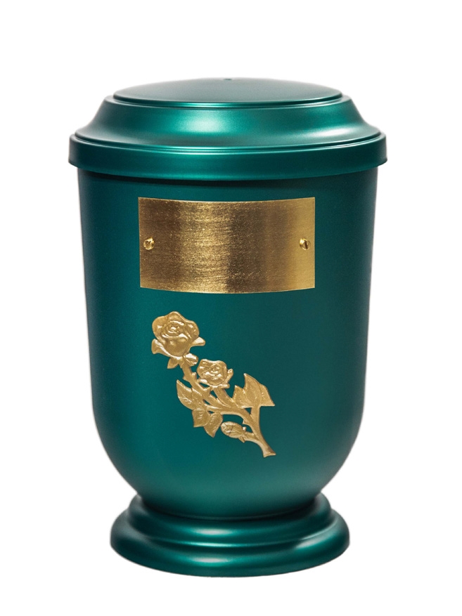 Pohřební Plastová urna na popel, oválné prohlé víčko, zelená, štítek č. 50, 100 x 50, růže