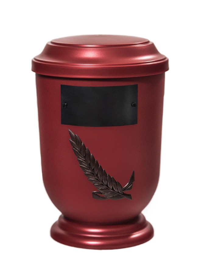 Pohřební Plastová urna na popel, oválné prohlé víčko, červená, štítek č. 51, 100 x 50, snítka