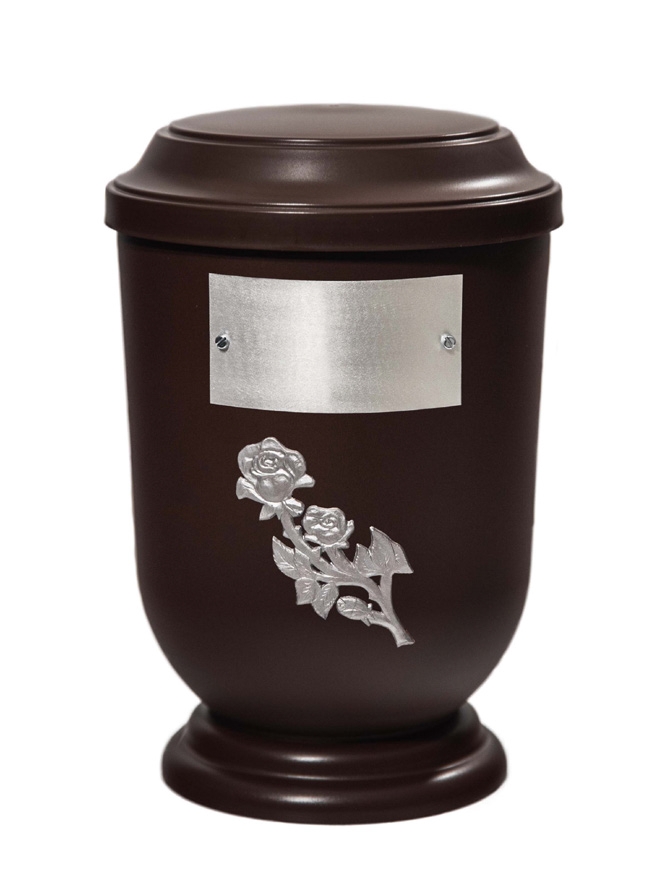 Pohřební Plastová urna na popel, oválné prohlé víčko, hnědá, štítek č. 52, 100 x 50, růže