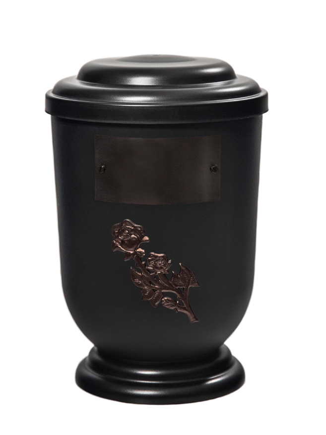 Pohřební Plastová urna na popel, oválné oblé víčko, černá, štítek č. 51, 100 x 50, růže