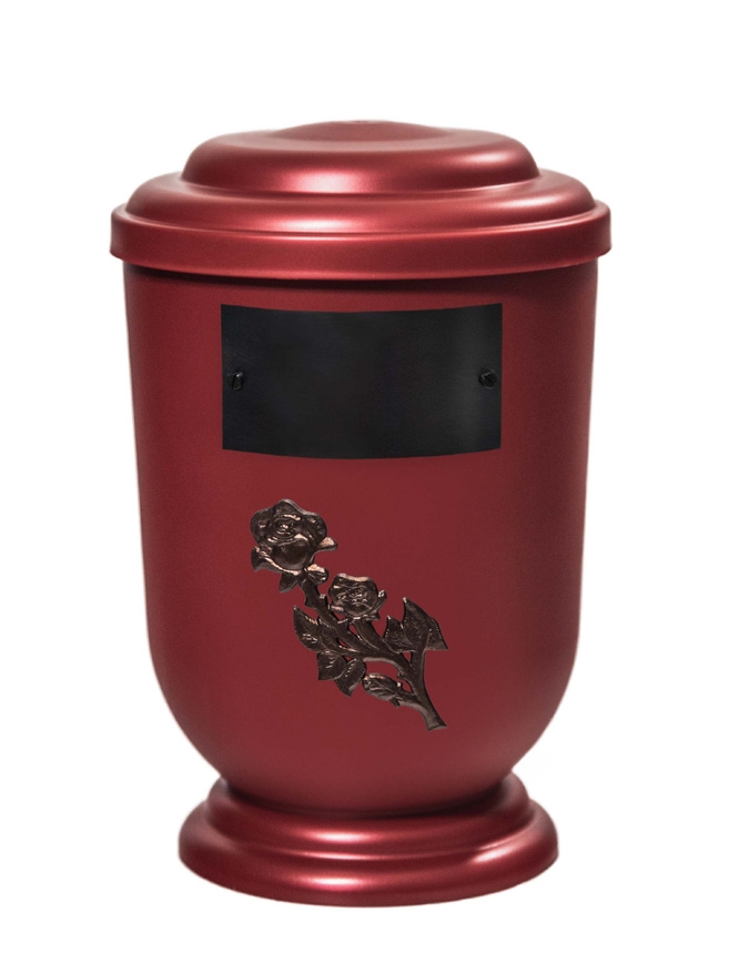 Pohřební Plastová urna na popel, oválné oblé víčko, červená, štítek č. 51, 100 x 50, růže