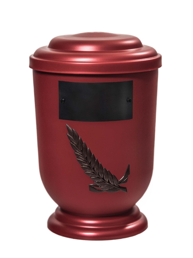 Pohřební Plastová urna na popel, oválné oblé víčko, červená, štítek č. 51, 100 x 50, snítka