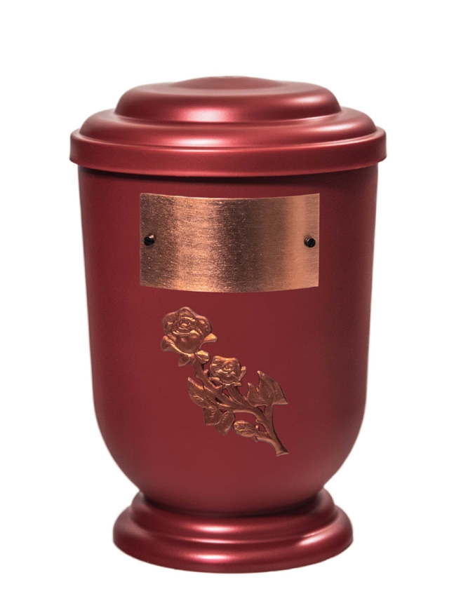 Pohřební Plastová urna na popel, oválné oblé víčko, červená, štítek č. 53, 100 x 50, růže
