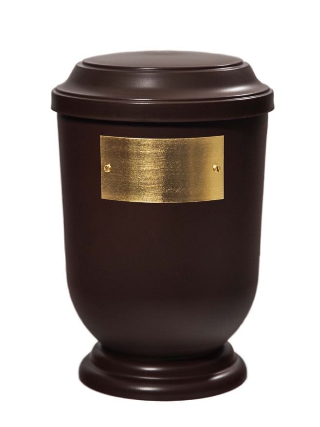 Pohřební Plastová urna na popel, oválné prohlé víčko, hnědá, štítek č. 50, 100 x 50, bez výzdoby