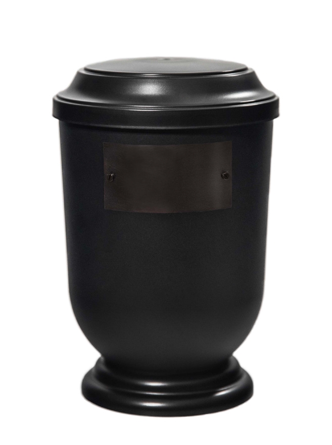 Pohřební Plastová urna na popel, oválné prohlé víčko, černá, štítek č. 51, 100 x 50, bez výzdoby