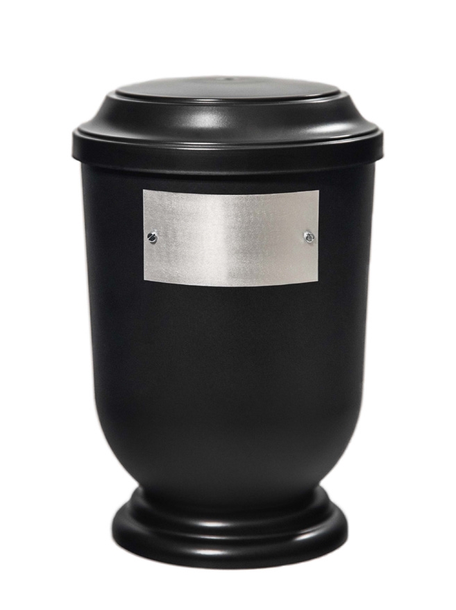 Pohřební Plastová urna na popel, oválné prohlé víčko, černá, štítek č. 52, 100 x 50, bez výzdoby