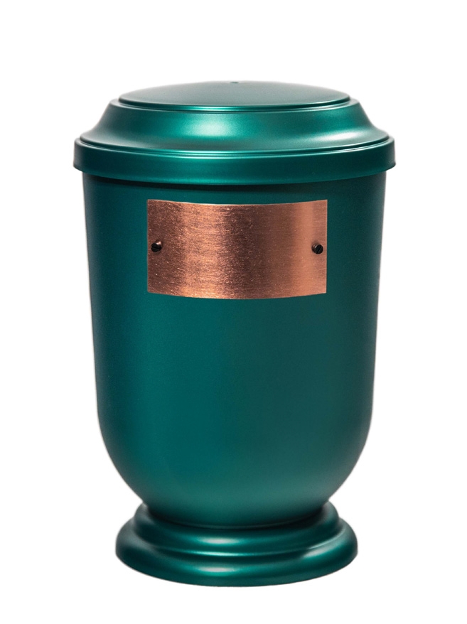 Pohřební Plastová urna na popel, oválné prohlé víčko, zelená, štítek č. 53, 100 x 50, bez výzdoby