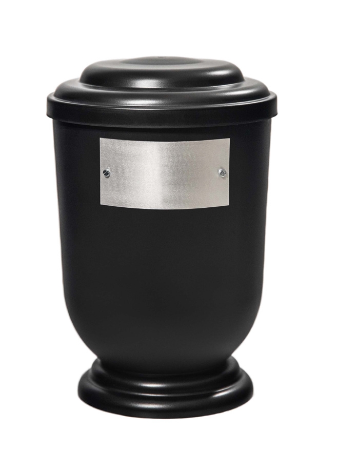 Pohřební Plastová urna na popel, oválné oblé víčko, černá, štítek č. 52, 100 x 50, bez výzdoby