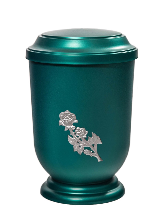 Pohřební Plastová urna na popel, oválné prohlé víčko, zelená, bez štítku, růže