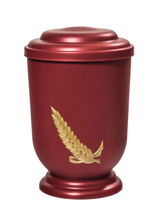 Pohřební Plastová urna na popel, oválné oblé víčko, červená, bez štítku, snítka