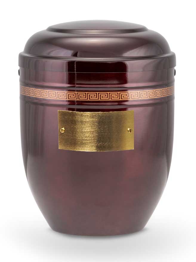 Pohřební Hlíníková urna na popel, h-klasik, hliník-vínová, štítek č. 50, 100 x 50, bez výzdoby