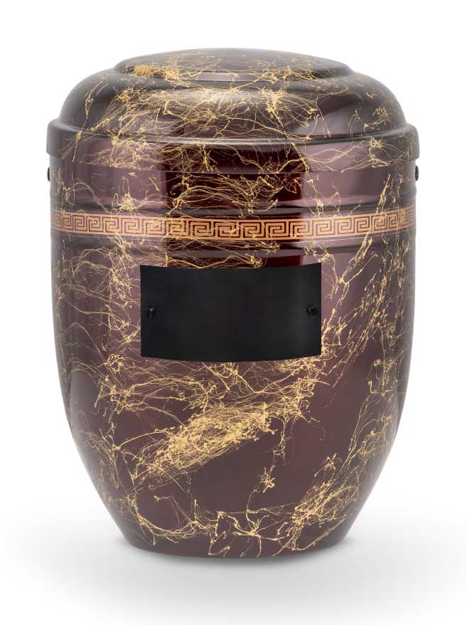 Pohřební Hlíníková urna na popel, h-klasik, hliník-vínově-zlatá, štítek č. 51, 100 x 50, bez výzdoby