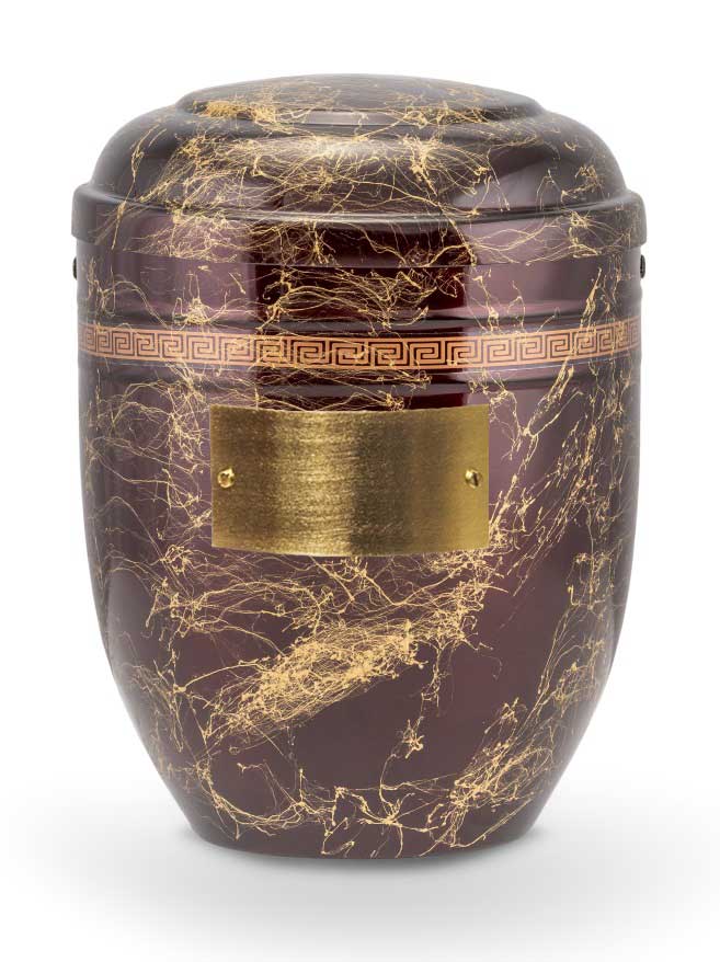 Pohřební Hlíníková urna na popel, h-klasik, hliník-vínově-zlatá, štítek č. 50, 100 x 50, bez výzdoby