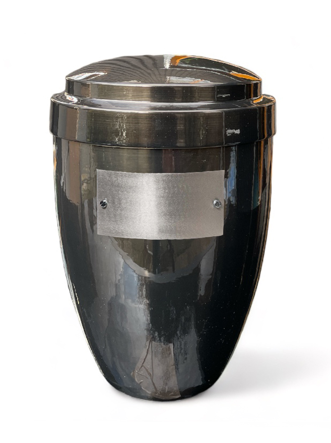 Pohřební Kovová urna na popel, klasik, hliník-černá, štítek č. 52, 100 x 50, bez výzdoby