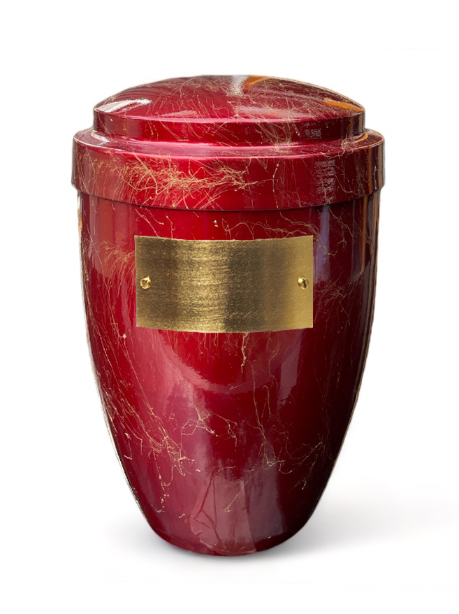 Pohřební Kovová urna na popel, klasik, červeno-zlatá, štítek č. 50, 100 x 50, bez výzdoby