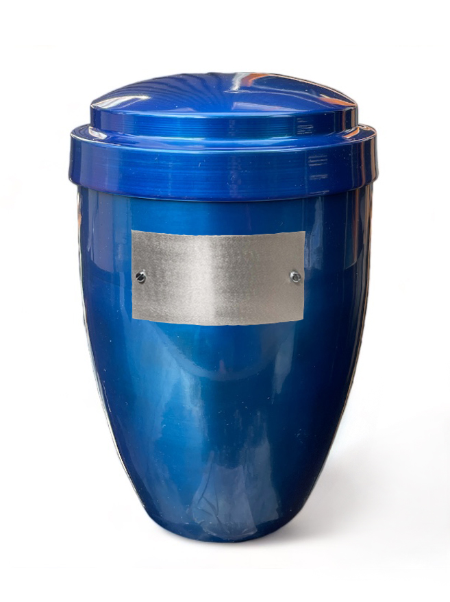 Pohřební Kovová urna na popel, klasik, modra, štítek č. 52, 100 x 50, bez výzdoby