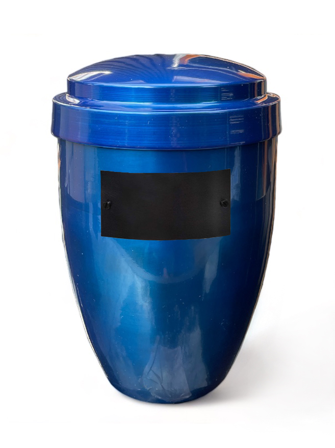 Pohřební Kovová urna na popel, klasik, modra, štítek č. 51, 100 x 50, bez výzdoby