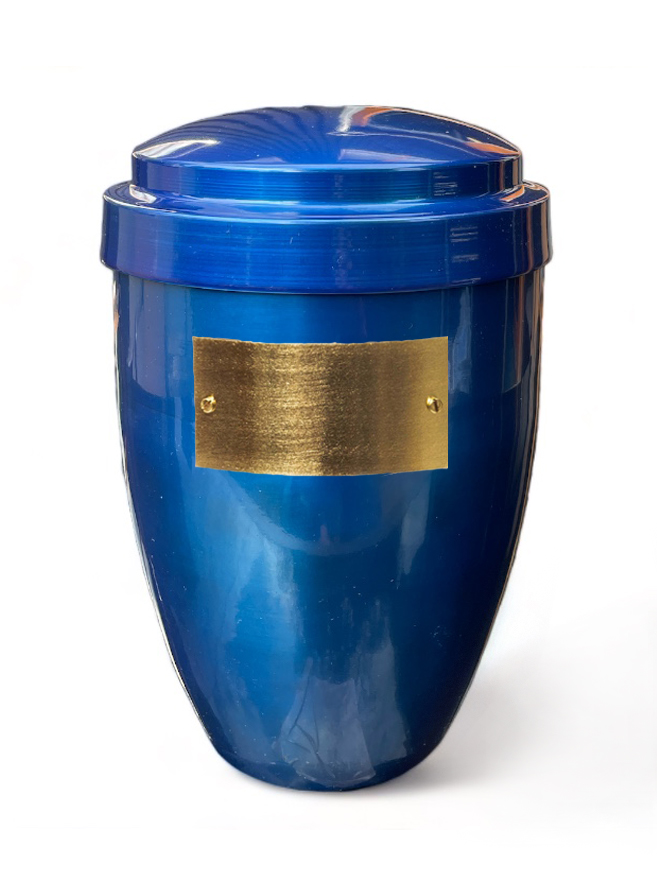 Pohřební Kovová urna na popel, klasik, modra, štítek č. 50, 100 x 50, bez výzdoby