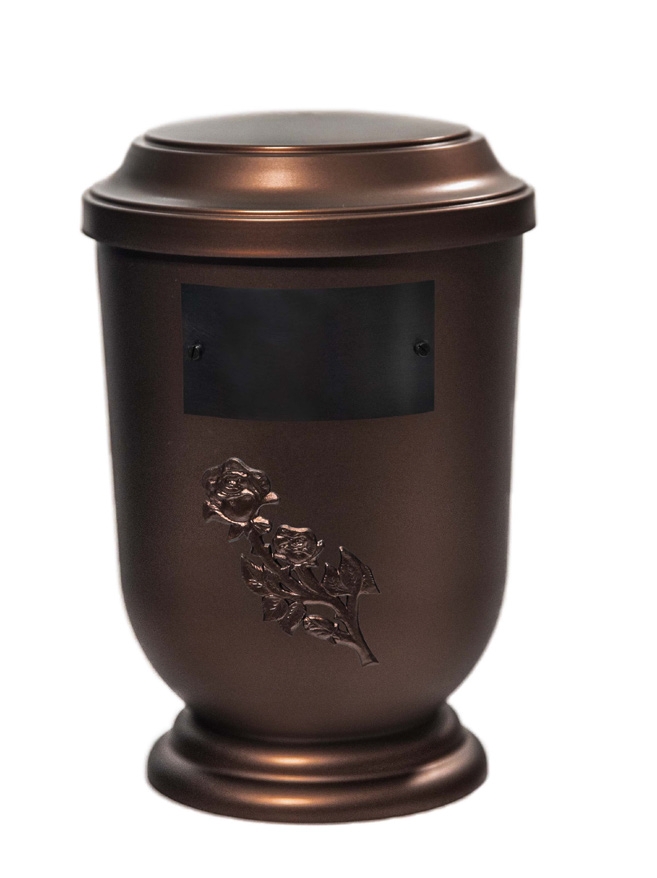 Pohřební Plastová urna na popel, oválné prohlé víčko, staroměď, štítek č. 51, 100 x 50, růže