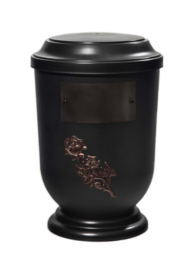 Pohřební Plastová urna na popel, oválné prohlé víčko, černá, štítek č. 51, 100 x 50, růže