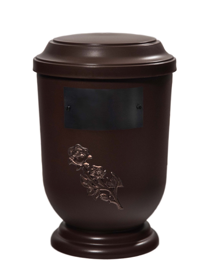 Pohřební Plastová urna na popel, oválné prohlé víčko, hnědá, štítek č. 51, 100 x 50, růže