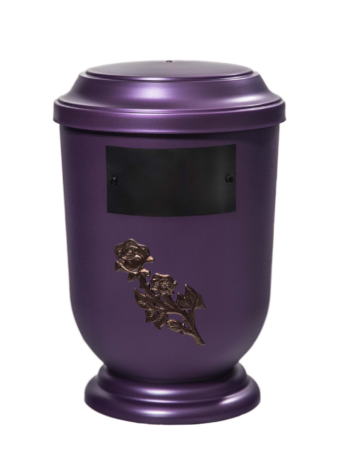 Pohřební Plastová urna na popel, oválné prohlé víčko, fialová, štítek č. 51, 100 x 50, růže