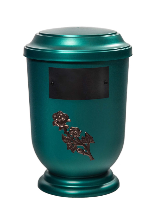 Pohřební Plastová urna na popel, oválné prohlé víčko, zelená, štítek č. 51, 100 x 50, růže