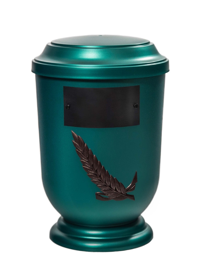 Pohřební Plastová urna na popel, oválné prohlé víčko, zelená, štítek č. 51, 100 x 50, snítka