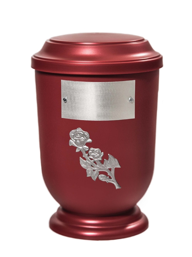 Pohřební Plastová urna na popel, oválné prohlé víčko, červená, štítek č. 52, 100 x 50, růže