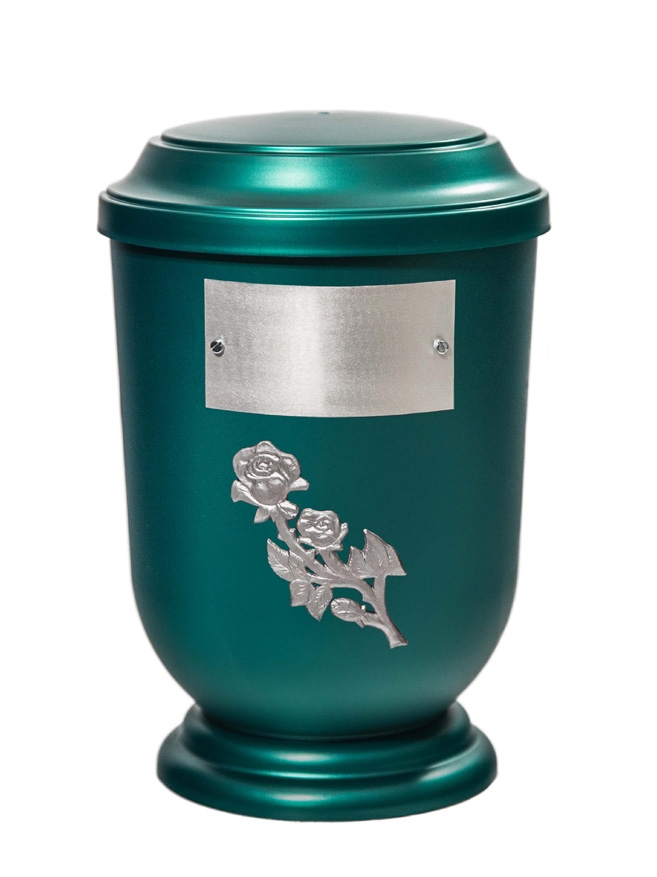 Pohřební Plastová urna na popel, oválné prohlé víčko, zelená, štítek č. 52, 100 x 50, růže