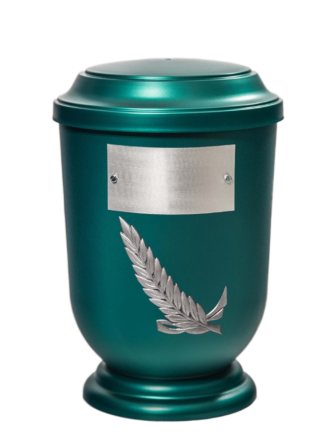 Pohřební Plastová urna na popel, oválné prohlé víčko, zelená, štítek č. 52, 100 x 50, snítka