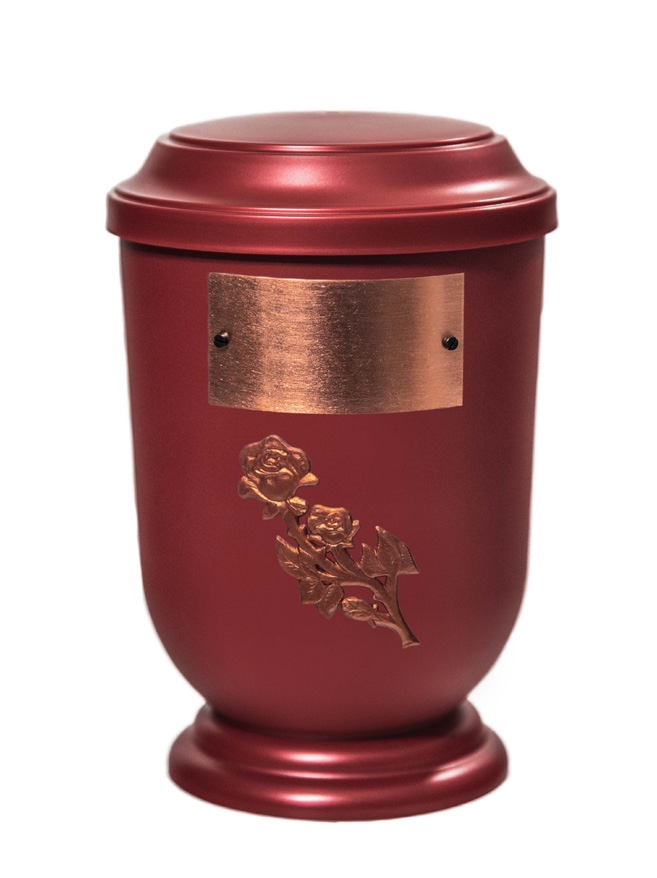 Pohřební Plastová urna na popel, oválné prohlé víčko, červená, štítek č. 53, 100 x 50, růže