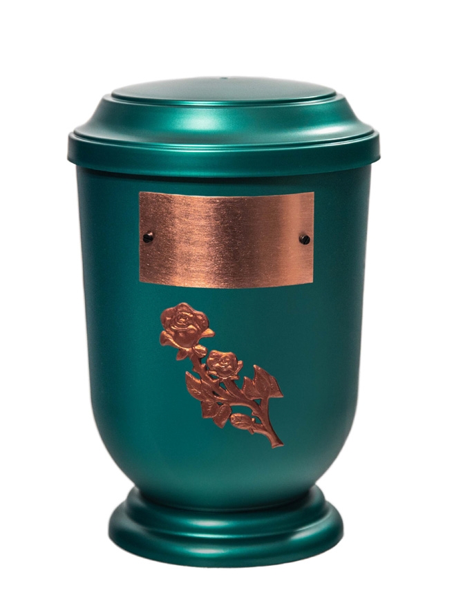 Pohřební Plastová urna na popel, oválné prohlé víčko, zelená, štítek č. 53, 100 x 50, růže