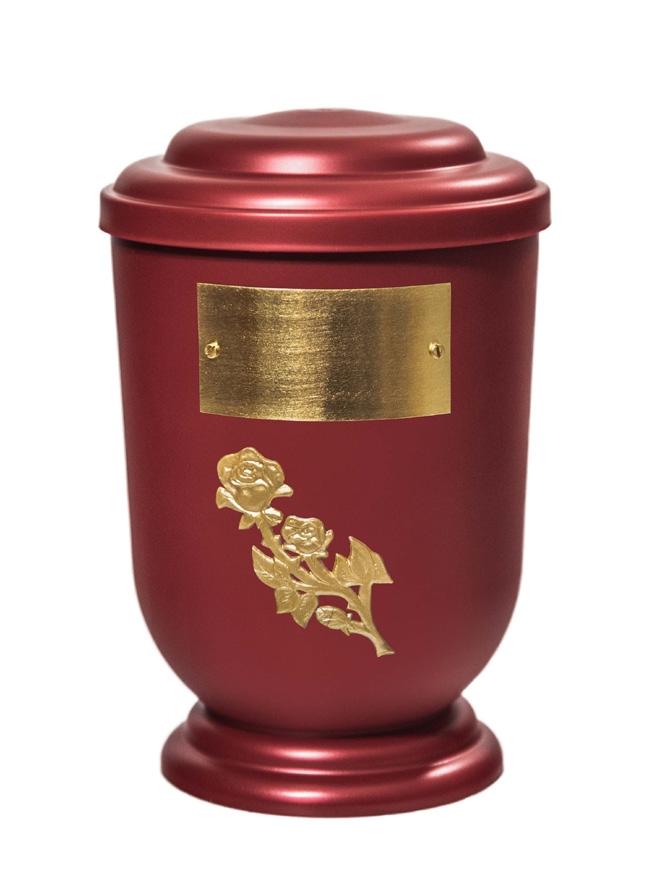 Pohřební Plastová urna na popel, oválné oblé víčko, červená, štítek č. 50, 100 x 50, růže