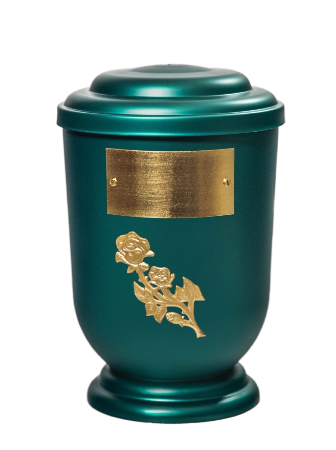 Pohřební Plastová urna na popel, oválné oblé víčko, zelená, štítek č. 50, 100 x 50, růže