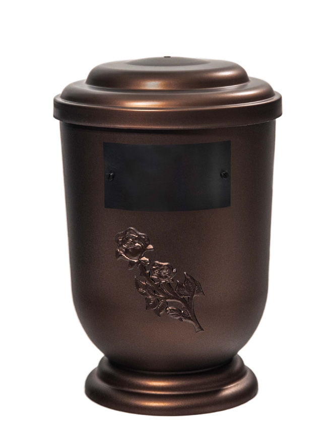 Pohřební Plastová urna na popel, oválné oblé víčko, staroměď, štítek č. 51, 100 x 50, růže