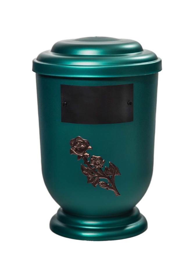 Pohřební Plastová urna na popel, oválné oblé víčko, zelená, štítek č. 51, 100 x 50, růže