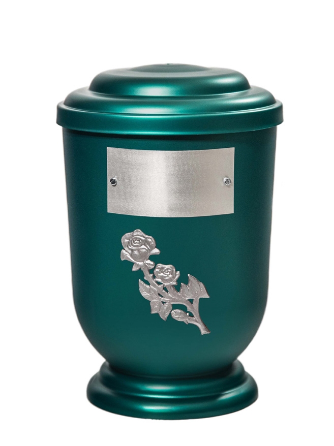 Pohřební Plastová urna na popel, oválné oblé víčko, zelená, štítek č. 52, 100 x 50, růže