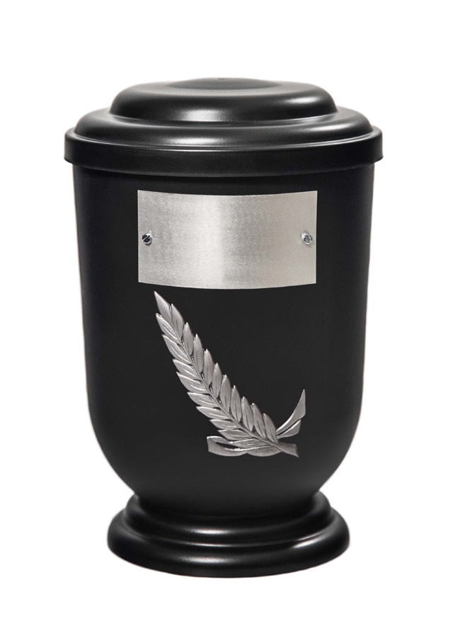 Pohřební Plastová urna na popel, oválné oblé víčko, černá, štítek č. 52, 100 x 50, snítka