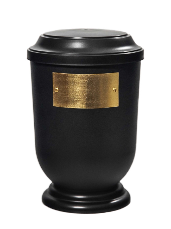 Pohřební Plastová urna na popel, oválné prohlé víčko, černá, štítek č. 50, 100 x 50, bez výzdoby
