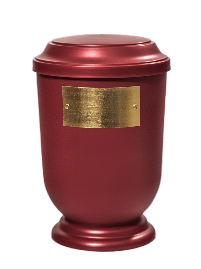 Pohřební Plastová urna na popel, oválné prohlé víčko, červená, štítek č. 50, 100 x 50, bez výzdoby