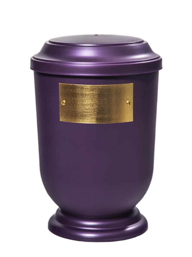 Pohřební Plastová urna na popel, oválné prohlé víčko, fialová, štítek č. 50, 100 x 50, bez výzdoby