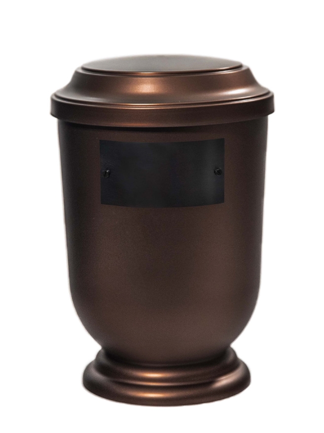 Pohřební Plastová urna na popel, oválné prohlé víčko, staroměď, štítek č. 51, 100 x 50, bez výzdoby
