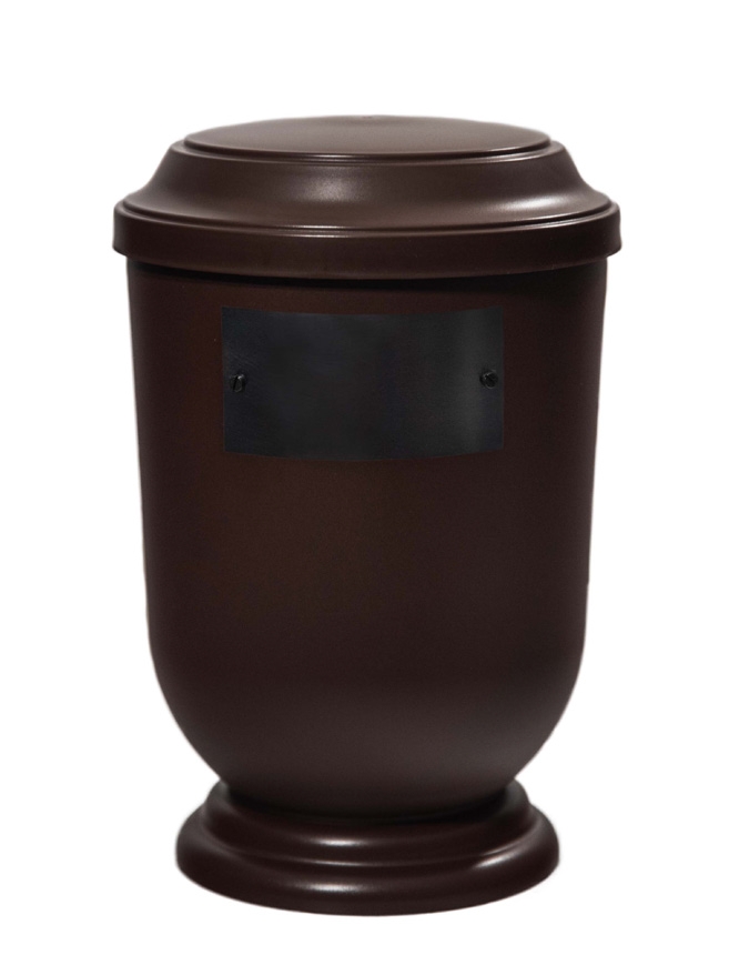 Pohřební Plastová urna na popel, oválné prohlé víčko, hnědá, štítek č. 51, 100 x 50, bez výzdoby