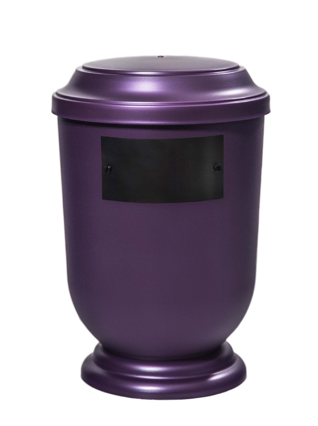 Pohřební Plastová urna na popel, oválné prohlé víčko, fialová, štítek č. 51, 100 x 50, bez výzdoby